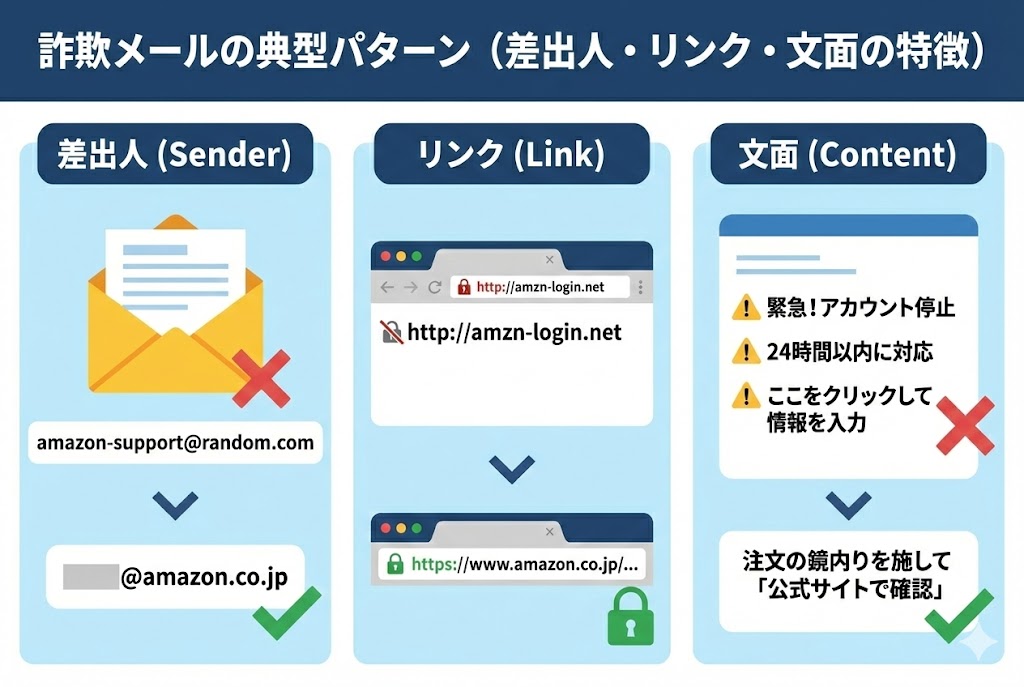 「Amazonアカウントが一時保留されました」メールは本物?詐欺?メッセージセンターでの確認方法、送信元アドレスの見分け方、引っかかった場合の被害レベル別対処法、アカウント復旧手順までFAQ付きで解説します。